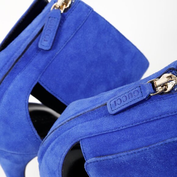 Gucci Blue Suede Maxi Ankle Strap Pumps - Picture 9 of 11